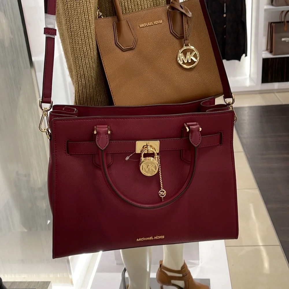 MICHAEL KORS HAMILTON MEDIUM SATCHEL DARK CHERRY COLOR